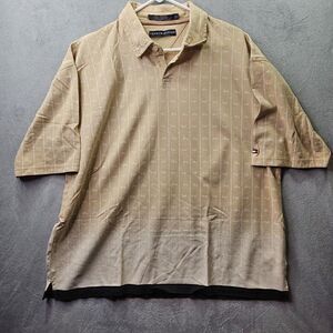 Tommy Hilfiger Polo Shirt Mens 2XL Tan Hawaiian Print Faded Brown Short Sleeve